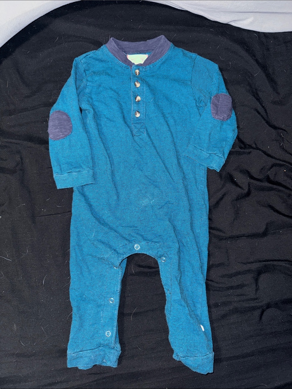 Baby One-Piece Romper in Teal with Navy Elbow Patches